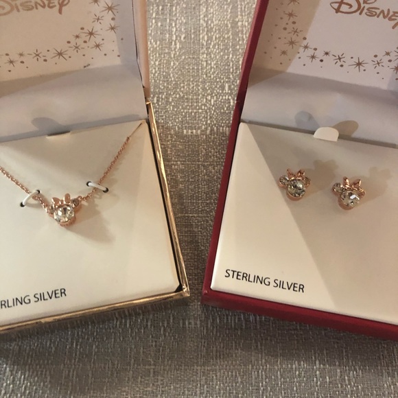 Sterling Silver Minnie Mouse Disney Necklace & Earrings! Rose gold tone new! - Picture 4 of 4